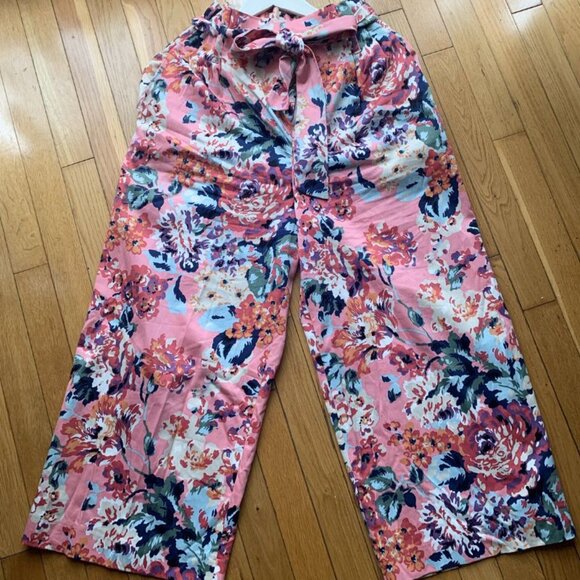 Zara Floral Cotton Pants with Tie Waist – Size S - Picture 1 of 6
